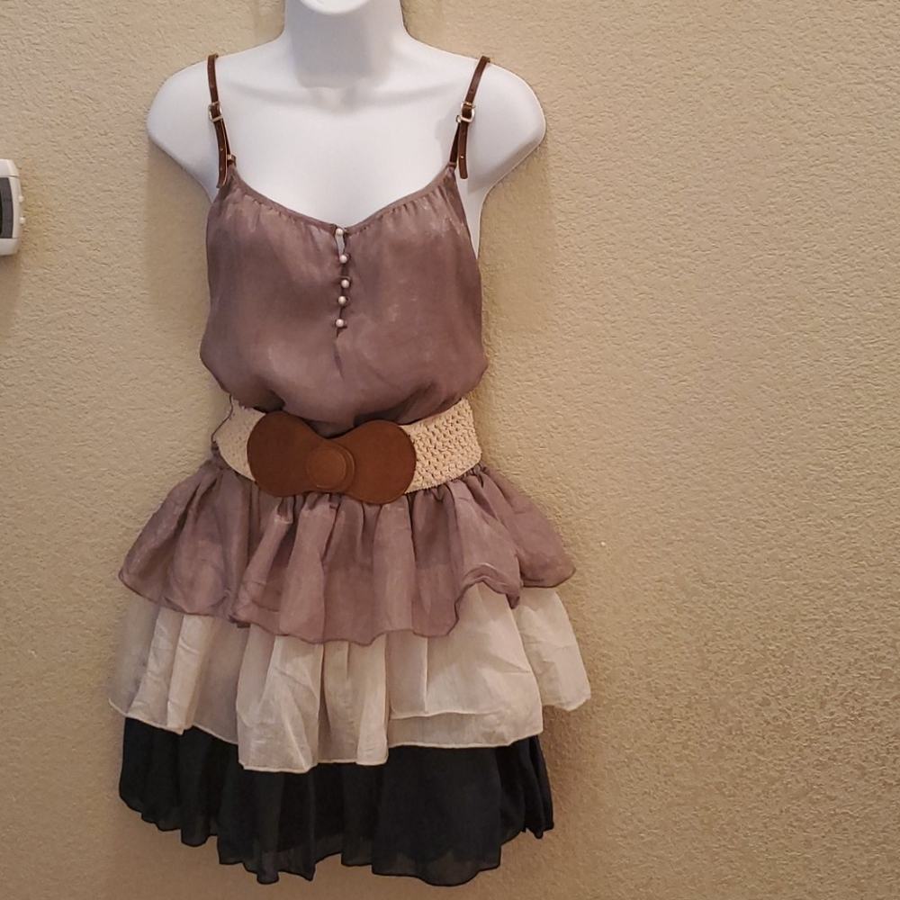 Boho Tiered Ruffle Dress - XL - Western Core Cottagecore Mocha